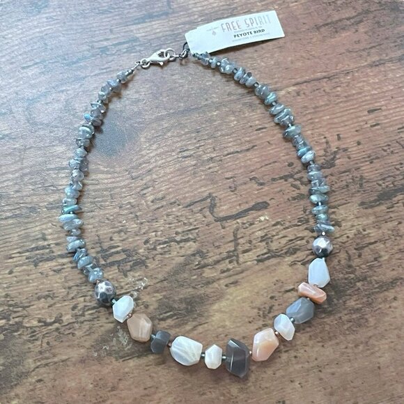Peyote Bird Necklace Sterling Silver Moonstone Labradorite Agate Beaded 15" Boho - Picture 9 of 16